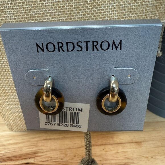 Nordstrom Gold-Tone & Tortoiseshell Oval Drop Earrings Nickel-Free 1.25-Inch Dro - Picture 2 of 7